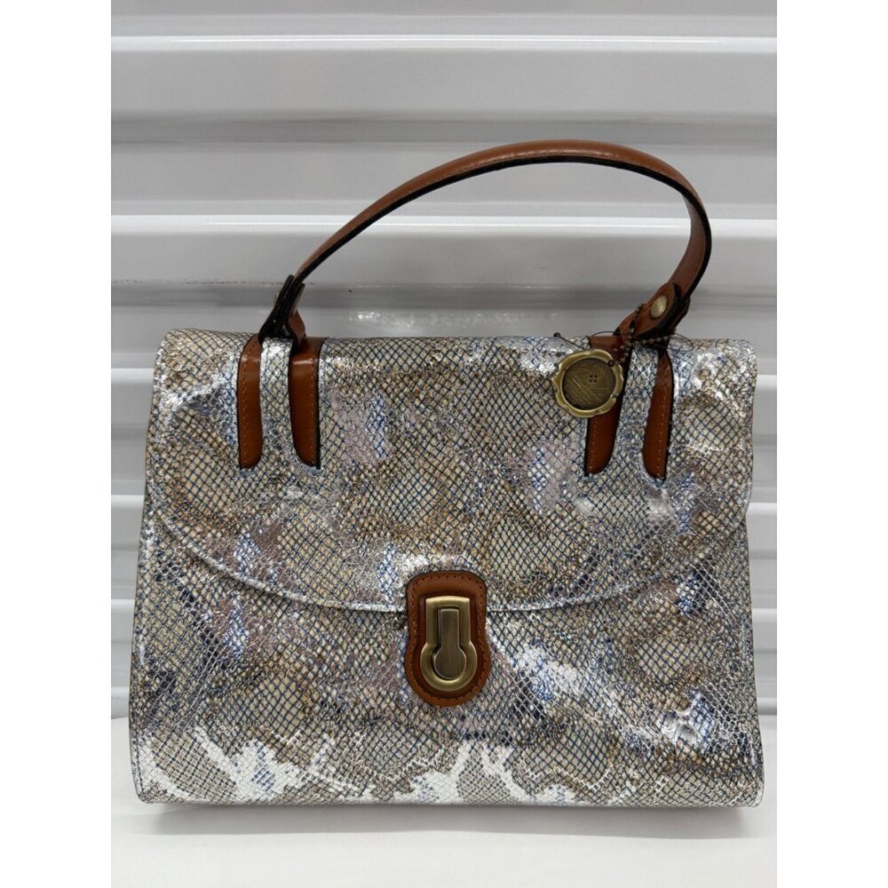 Patricia Nash Leather STINTINO Vintage Leather Flap Satchel Bag METALLIC RARE!